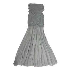 Meshki Caspian Slinky And Mesh Off Shoulder Maxi Dress in Pale Blue